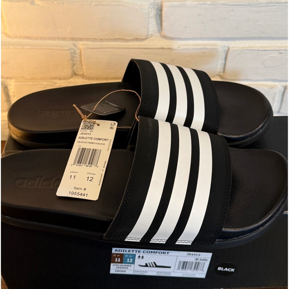 Adidas Adilette Comfort Slides Mens 11 Womens 12 Black White Iconic Poolside